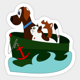 Dog and cat in the green boat Sticker